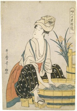 vêtements de lavage Kitagawa Utamaro ukiyo e Bijin GA Peinture à l'huile